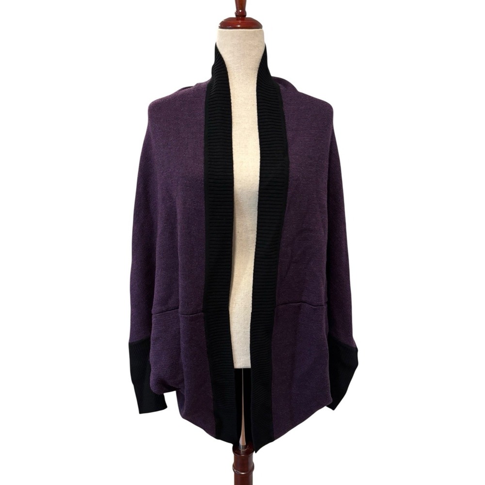 NWT White + Warren Cocoon Cardigan Sweater Wool Purple Black Women's‎ M/L